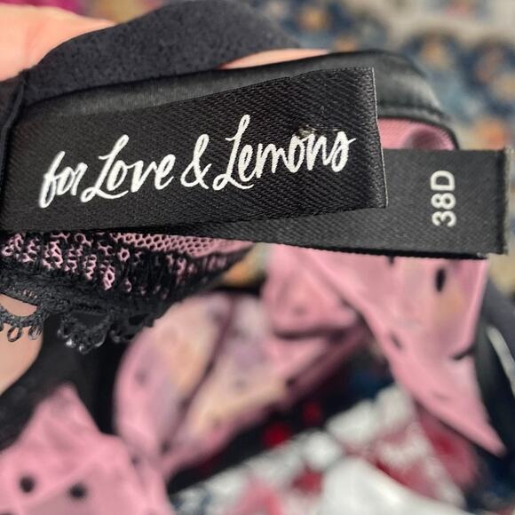 For Love & Lemons Zinnia Bra Floral Embroidered Unlined Underwire Black Pink 38D - Picture 9 of 11